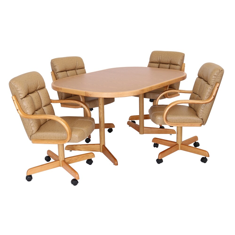 Caster Chair Company 5 Piece 42x 42 60 Oak Caster Castor Dining Set Laminate Table Top Buff Rolling Swivel Tilt Chairs